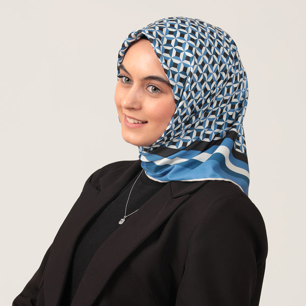 Twill Eşarp - Hipnoz Desen - İndigo