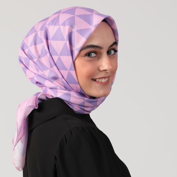 Pamuk İpek Eşarp - Üçgen Desen - Lila