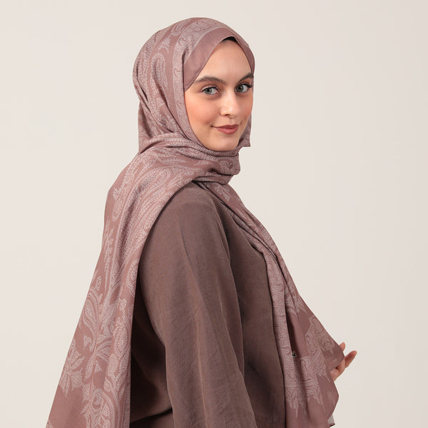 Pamuk İpek Şal - Mistik Desen - Sütlü Kahve