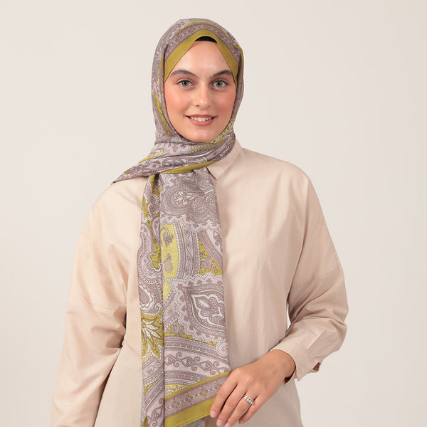 Pamuk İpek Şal - Hint Desen - Fıstık Yeşili