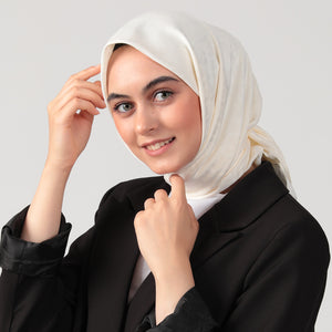 Pamuk Jakar - Büyük Kazayağı Desen Eşarp - Krem