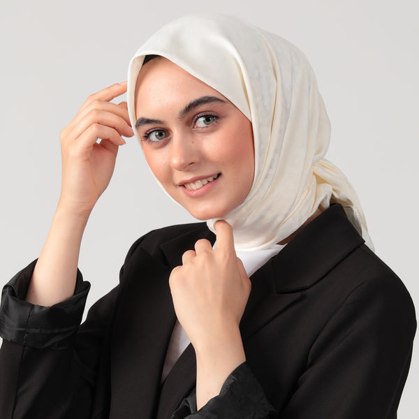 Pamuk Jakar - Büyük Kazayağı Desen Eşarp - Krem