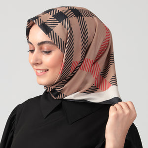 Pamuk İpek Eşarp - Ekose Desen - Camel