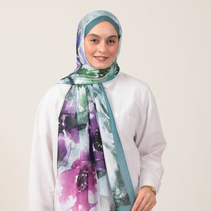 Pamuk İpek Şal - Hatmi Desen - Petrol Yeşili