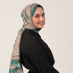 Pamuk İpek Şal - Hint Desen - Çam Gold