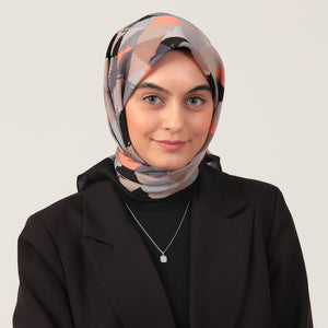 Pamuklu Bürümcük Eşarp - Üçgen Desen - Siyah Oranj
