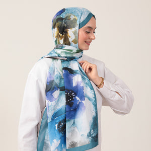 Pamuk İpek Şal - Hatmi Desen - Petrol Mavisi