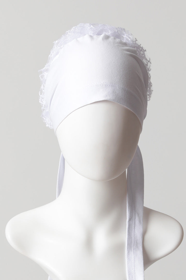 Dantel Topuzlu Önü Dikişli Bone - Kaliteli Özel Üretim - Beyaz