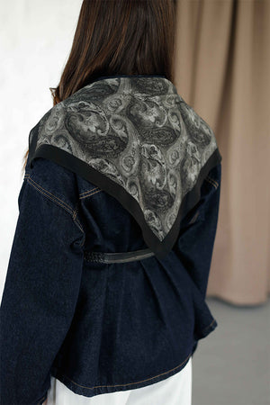 %100 Organik Pamuk Fular - Şal Desen - Siyah