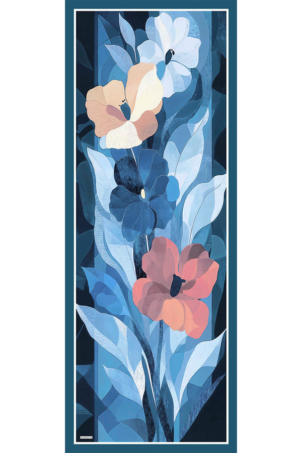 Vierra Desenli Şal - Işıklı  Çiçekler - Turkuaz