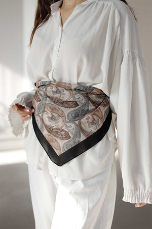 %100 Organik Pamuk Fular - Şal Desen - Siyah Krem