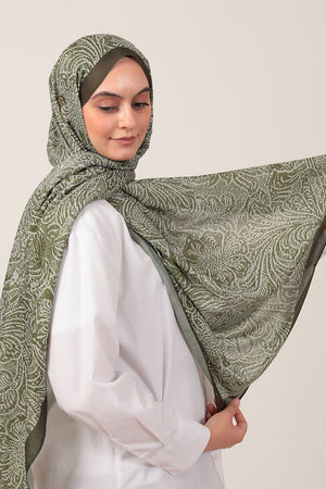 Pamuk İpek Şal - Lalezar Desen - Yeşil