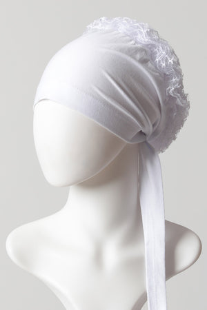 Dantel Topuzlu Önü Dikişli Bone - Kaliteli Özel Üretim - Beyaz