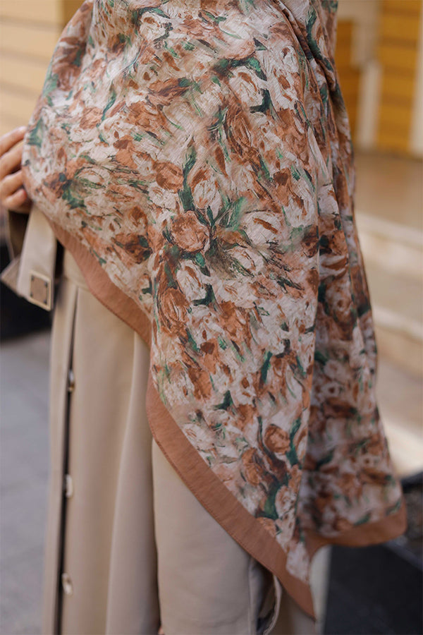 Tensel Şal - Batik Desen - Kahve Yeşil