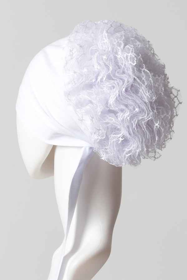 Dantel Topuzlu Önü Dikişli Bone - Kaliteli Özel Üretim - Beyaz