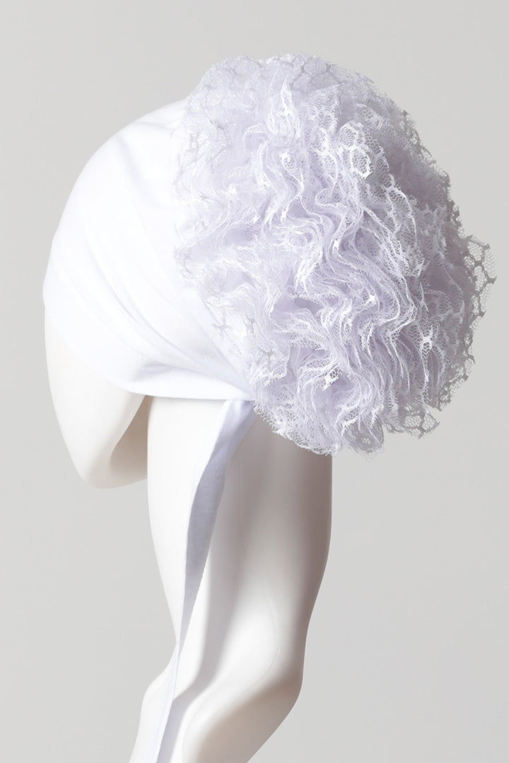 Dantel Topuzlu Önü Dikişli Bone - Kaliteli Özel Üretim - Beyaz