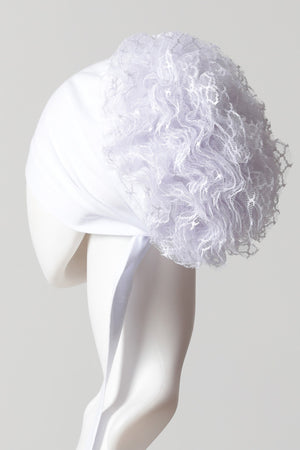 Dantel Topuzlu Önü Dikişli Bone - Kaliteli Özel Üretim - Beyaz