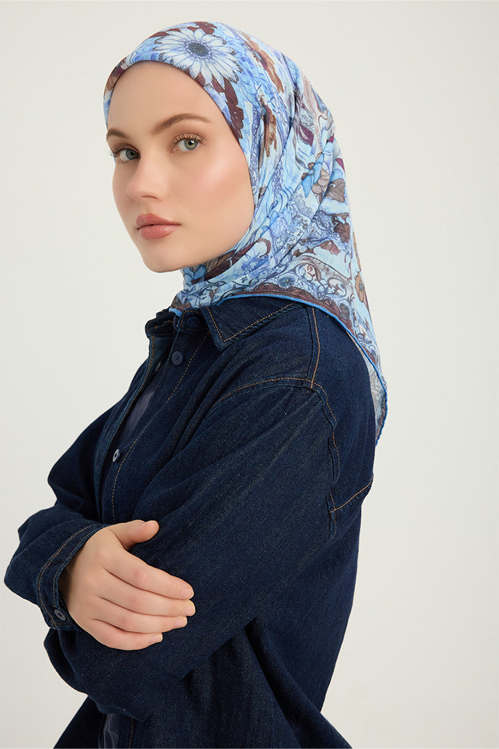 Efilia Desenli Eşarp - Çiçek Tahtı - İndigo