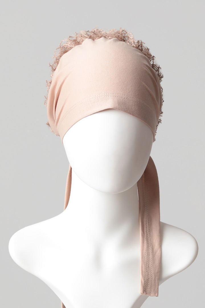 Dantel Topuzlu Önü Dikişli Bone - Kaliteli Özel Üretim - Vizon Rengi