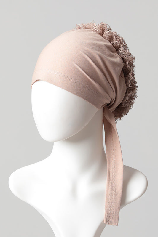 Dantel Topuzlu Önü Dikişli Bone - Kaliteli Özel Üretim - Vizon Rengi