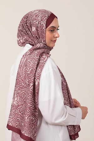Pamuk İpek Şal - Lalezar Desen - Bordo