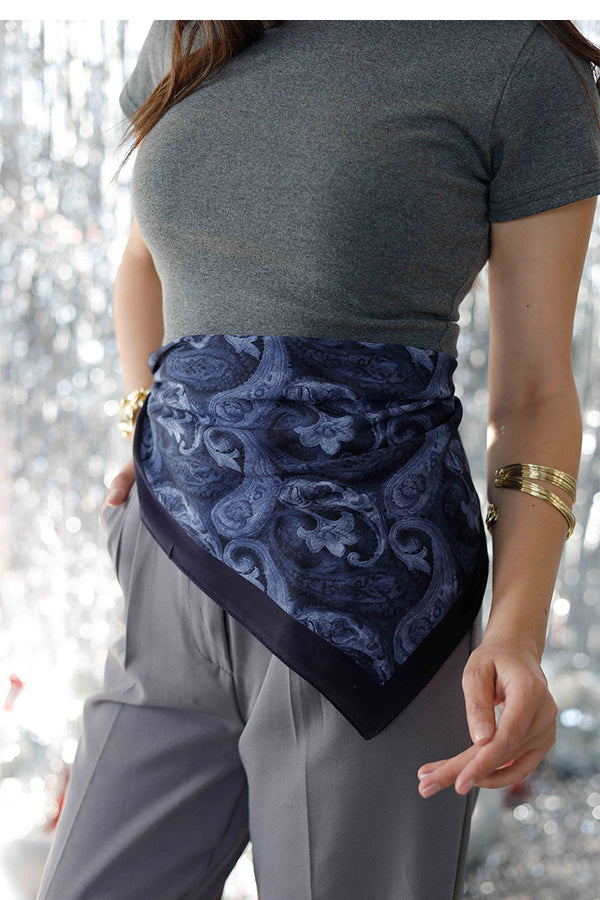 %100 Organik Pamuk Fular - Şal Desen - Koyu Lacivert