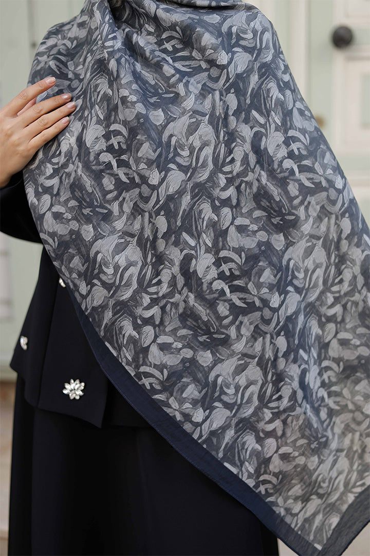 Tensel Şal - Yaprak Desen - Siyah