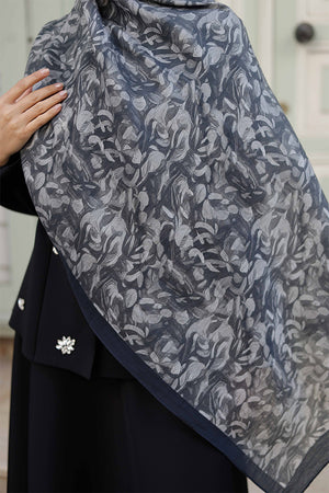 Tensel Şal - Yaprak Desen - Siyah
