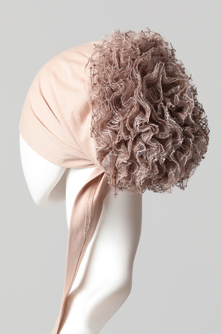 Dantel Topuzlu Önü Dikişli Bone - Kaliteli Özel Üretim - Vizon Rengi