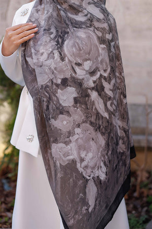 %100 Organik Pamuk Şal - Rose Desen - Füme