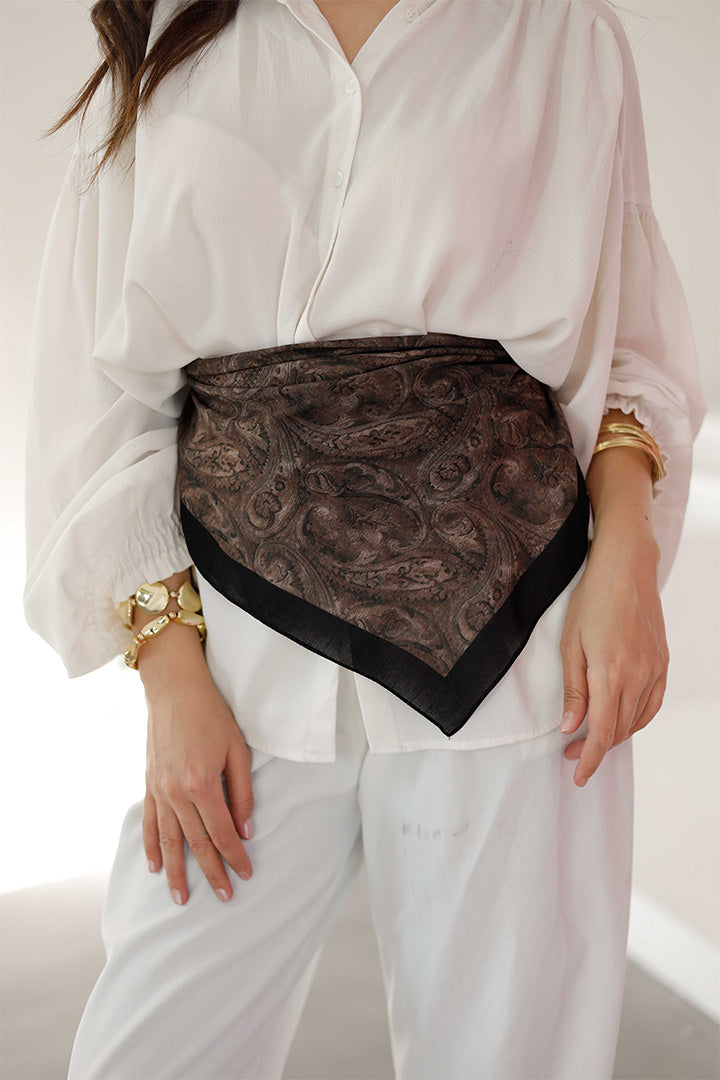 %100 Organik Pamuk Fular - Şal Desen - Kahverengi