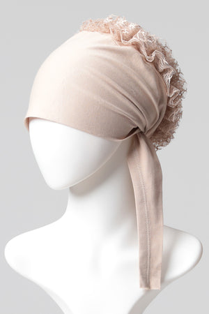 Dantel Topuzlu Dikişsiz Bone - Kaliteli Özel Üretim - Vizon