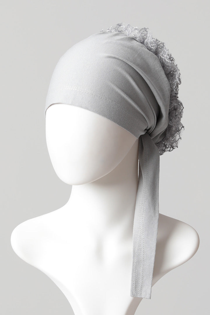 Dantel Topuzlu Önü Dikişli Bone - Kaliteli Özel Üretim - Gri