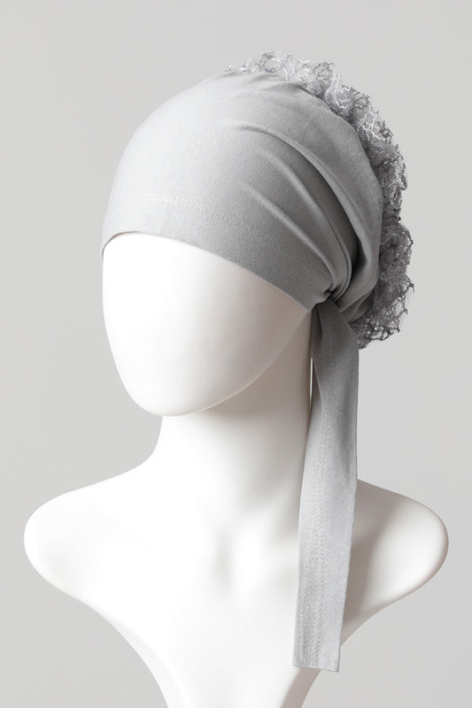 Dantel Topuzlu Önü Dikişli Bone - Kaliteli Özel Üretim - Gri