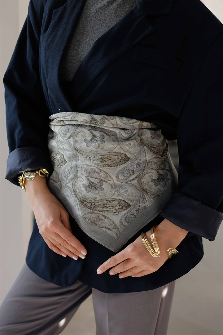 %100 Organik Pamuk Fular - Şal Desen - Gri