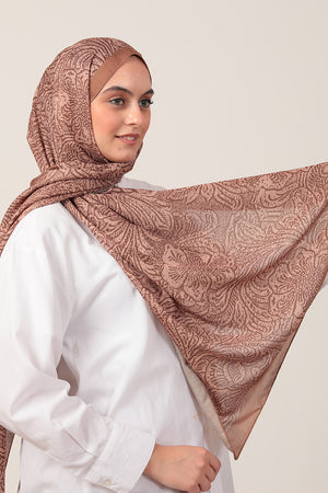 Pamuk İpek Şal - Lalezar Desen - Karamel