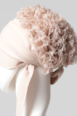 Dantel Topuzlu Dikişsiz Bone - Kaliteli Özel Üretim - Vizon