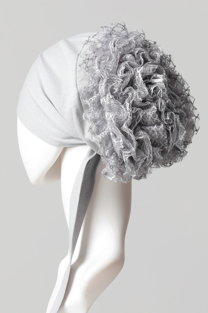 Dantel Topuzlu Önü Dikişli Bone - Kaliteli Özel Üretim - Gri