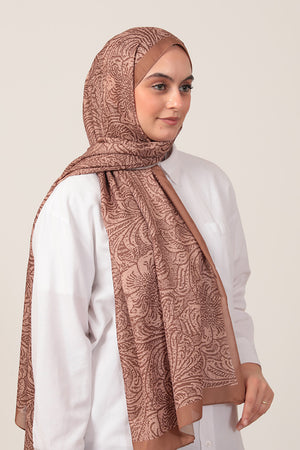 Pamuk İpek Şal - Lalezar Desen - Karamel
