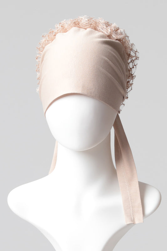 Dantel Topuzlu Dikişsiz Bone - Kaliteli Özel Üretim - Vizon