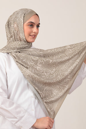 Pamuk İpek Şal - Lalezar Desen - Bej