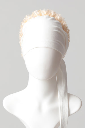 Dantel Topuzlu Önü Dikişli Bone - Kaliteli Özel Üretim - Ekru