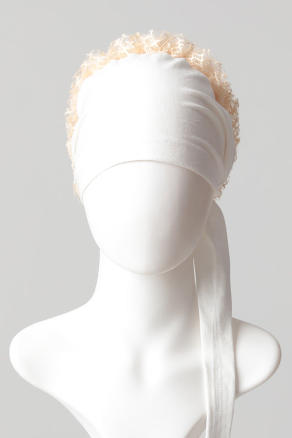 Dantel Topuzlu Önü Dikişli Bone - Kaliteli Özel Üretim - Ekru