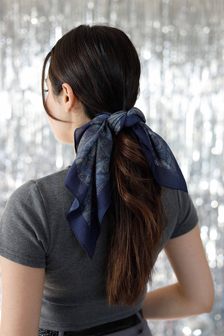 %100 Organik Pamuk Fular - Şal Desen - Lacivert