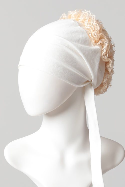 Dantel Topuzlu Önü Dikişli Bone - Kaliteli Özel Üretim - Ekru