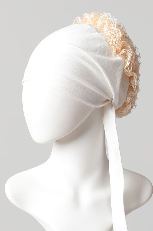 Dantel Topuzlu Önü Dikişli Bone - Kaliteli Özel Üretim - Ekru