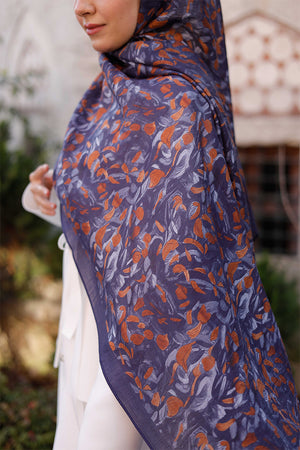 Tensel Şal - Yaprak Desen - Lacivert