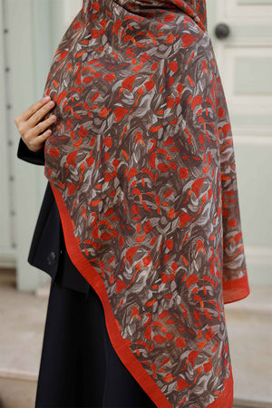 Tensel Şal - Yaprak Desen - Kırmızı