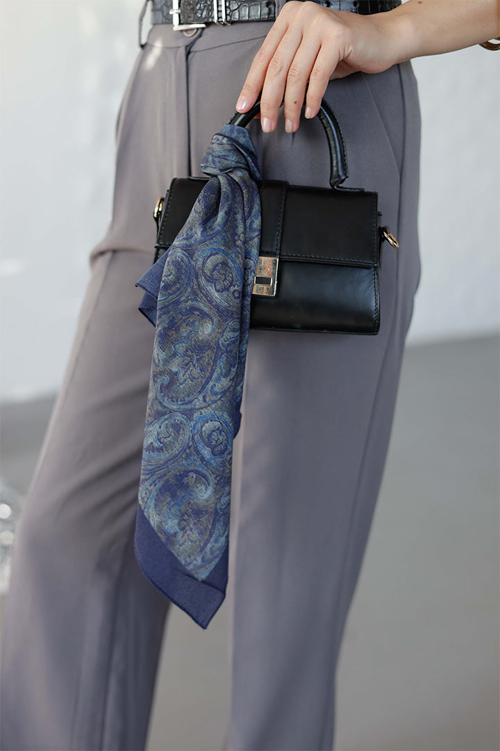 %100 Organik Pamuk Fular - Şal Desen - Lacivert