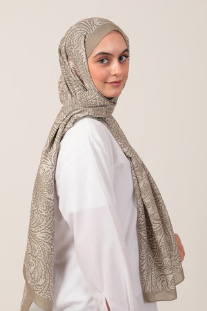 Pamuk İpek Şal - Lalezar Desen - Bej